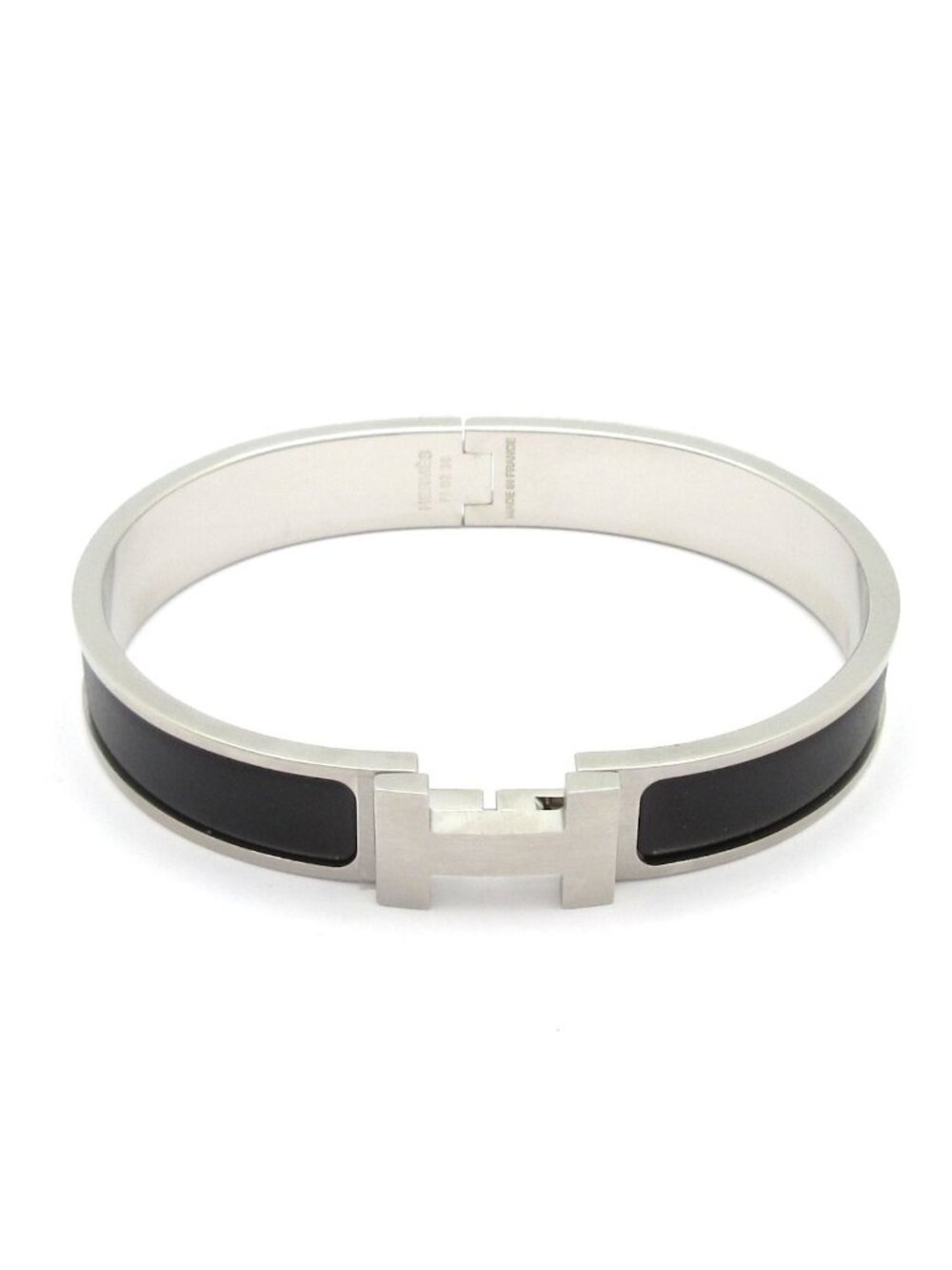 Hermes Bangle Clic H Silver Black Bracelet